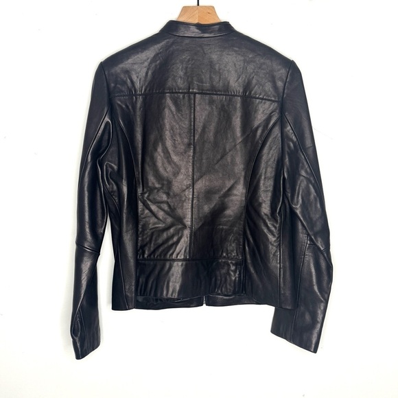 Calvin Klein Black Leather Jacket Fitted Silhouette Zippered Front - Picture 4 of 5